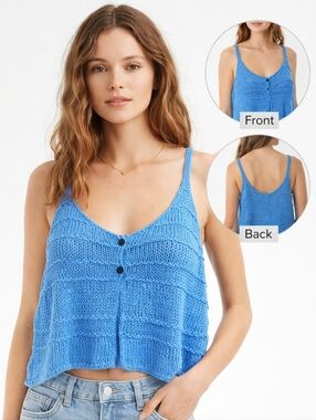 Urban Outfitters light Blue Crochet Knit Button Tank Top size XL Crop